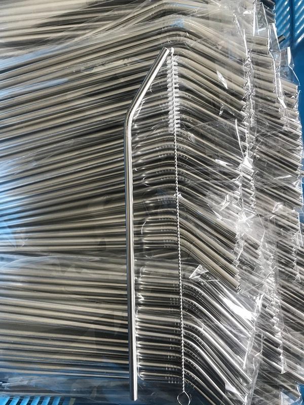 Free shipping rust free stainless steel bent 50 drinking straws+ 50 brushes/pack  length 6x267mm 10.5inch bent