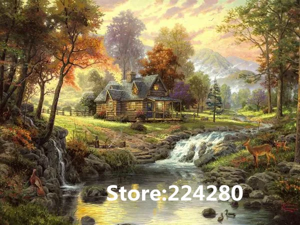 

Needlework.for embroidery,DIY 14CT Unprinted Art Cross stitch kits Forest hut Creek Scenery set Cross-Stitching decor crafts