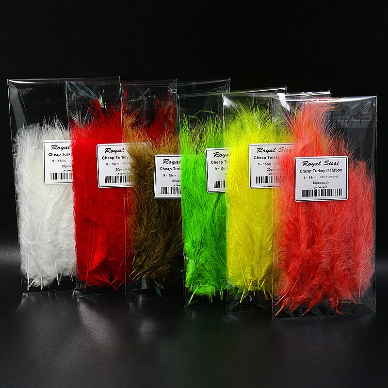 New 12 optional Colors 40pcs/pack Dyed Turkey Marabou feather cheap Woolly Bugger Tying materials quilling feather hand selected