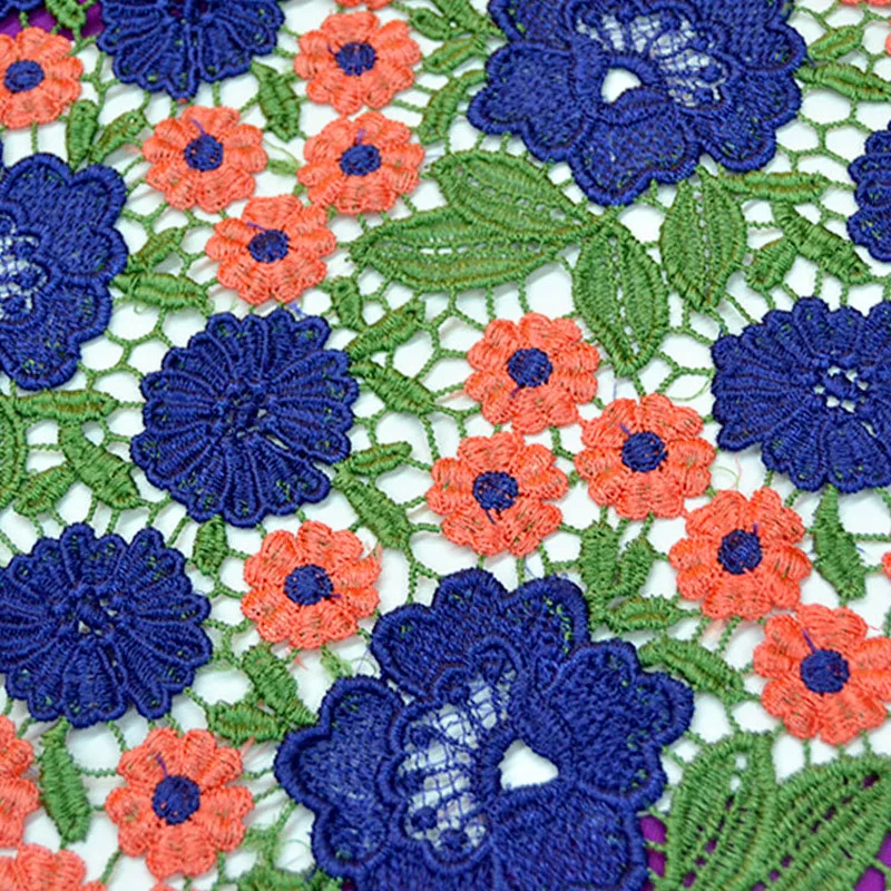 

Blue many colors african guipure lace water soluble chemical lace hollow out fabric for patchwork patchwork fabric flower leaf