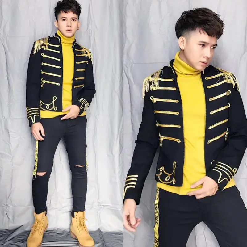 Luxury mens/ golden embroidery tassels medieval event/stage performance short tuxedo jacket/stage performance/ASIA SIZE