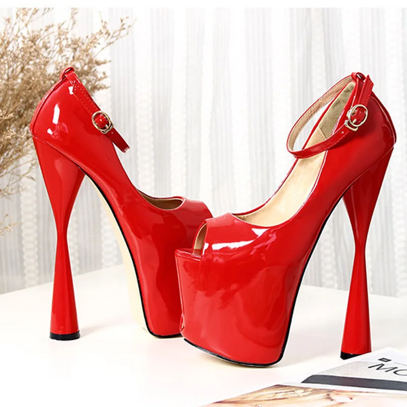 Ladies Shoes Black Red Patent Leather Women Shoes High Heels Pumps Platform Peep Toe Heels Sandals Female Party Shoes WSH2623