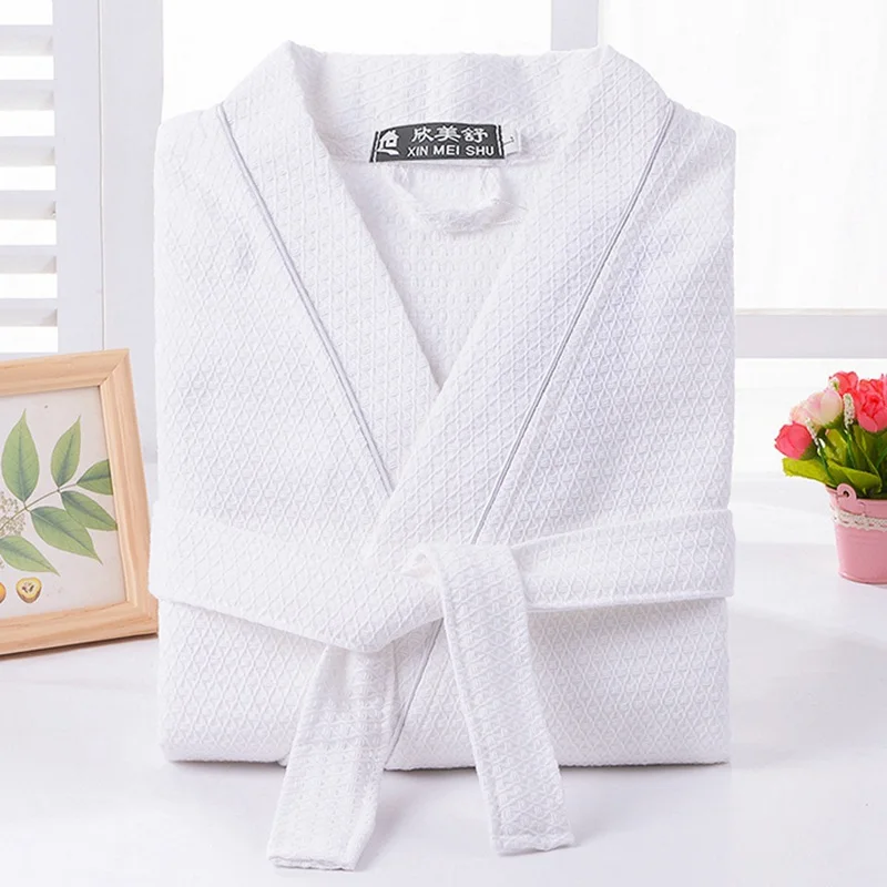 Men Bathrobe Summer 100% Cotton Kimono Bath Robe Suck Water Mens Dressing Gown Sexy Knitted Waffle Spa Robes Male Solid Bathrobe