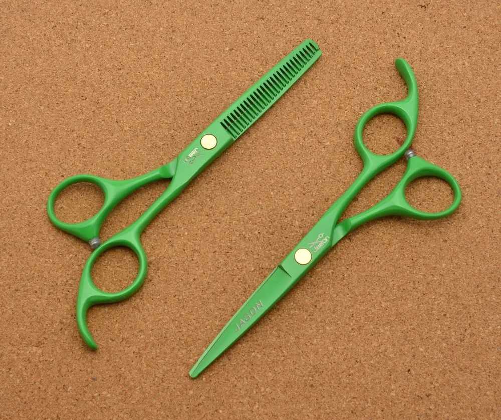 313# 5.5'' Brand Jason Factory Price Hairdressing Scissors JP 440C Green Barbers Cutting Scissors Thinning Shears Hair Scissors