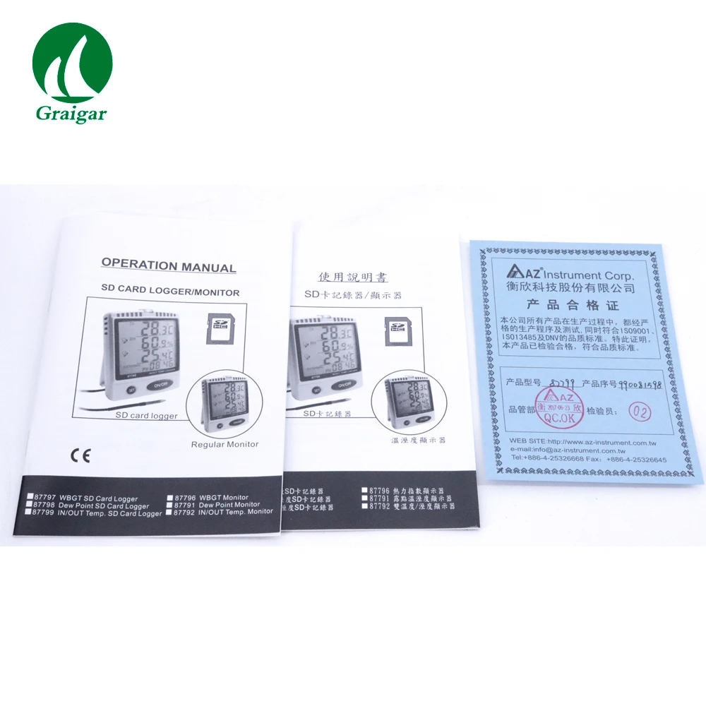 AZ87799 เครื่องบันทึกอุณหภูมิความชื้นแสดงอุณหภูมิและความชื้นพร้อมกัน