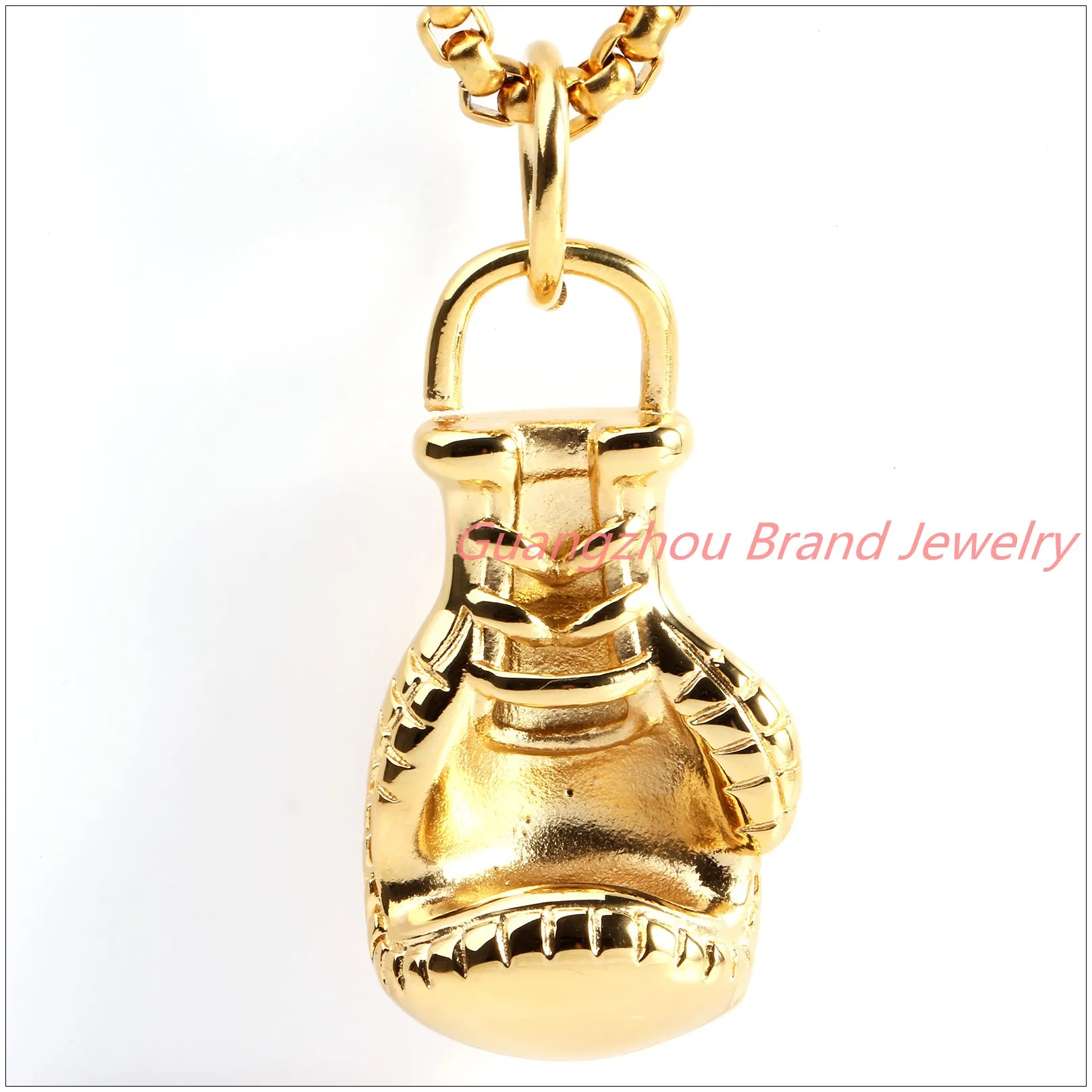 Newest Design Fashion 316L Stainless Steel Gold color  Bling Men Women Boxing Glove Pendant Necklace High Quality+Rope Chain