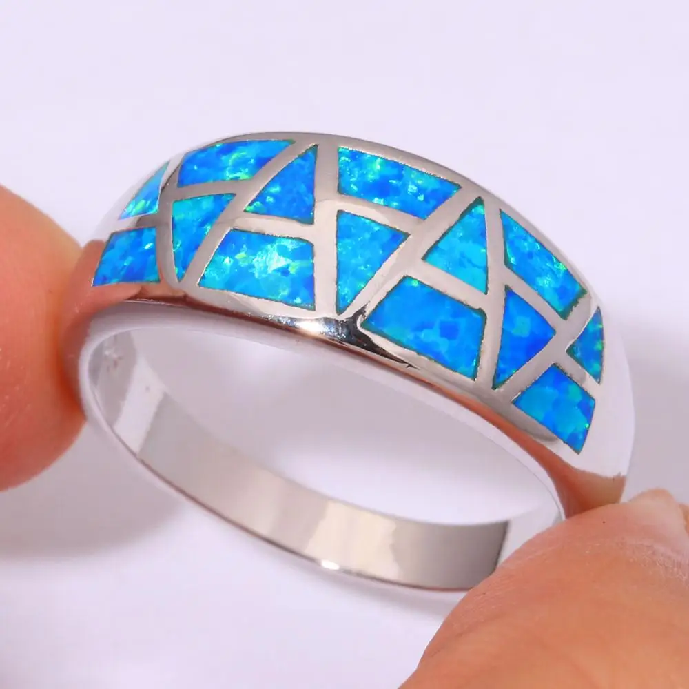 CiNily Created Blue Fire Opal Silver Plated Ring Wholesale Retail Fashion Party for Women Jewelry Ring Size 9 10 11 OJ8875