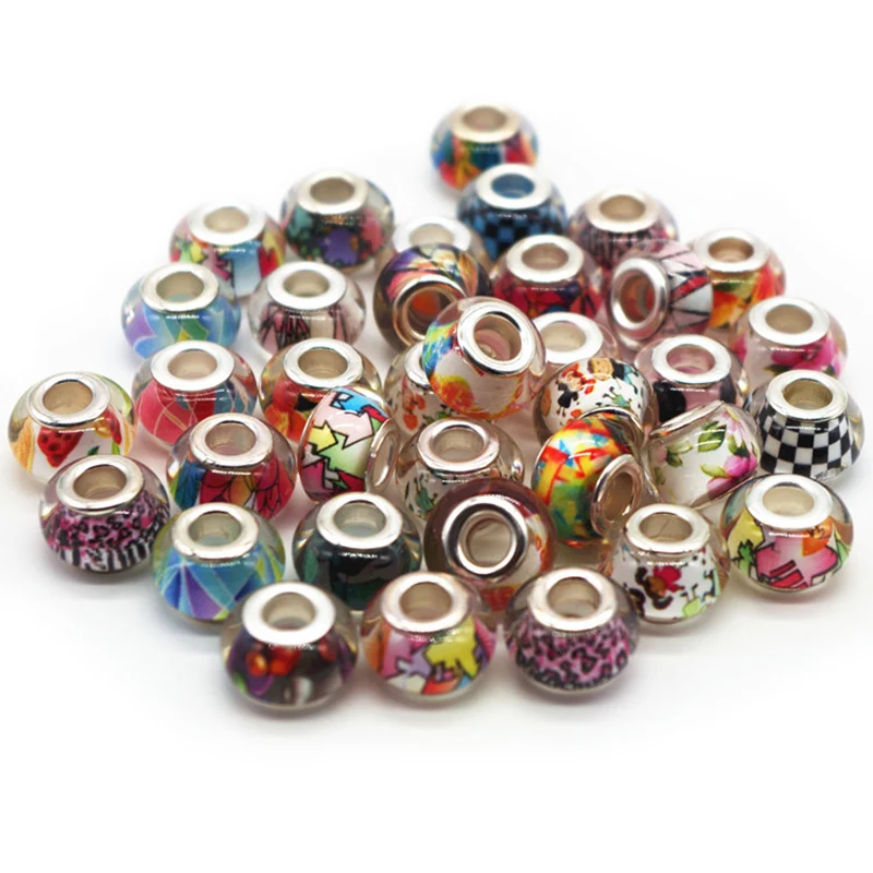 

14MM Mixed Color Silver Plated Cord Big Hole Loose Beads Charms Fit European Charms Jewelry Bracelet Findings100pcs/lot H608