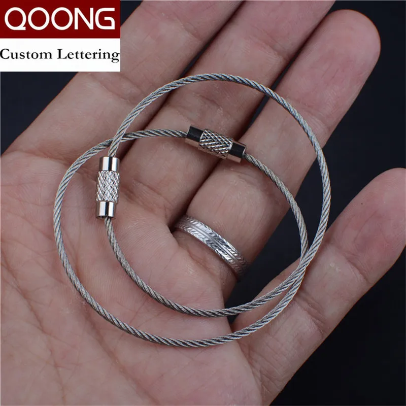 QOONG 10PCS Metal Wire Circle Keychain Stainless Steel Rope Key Chain Key Ring Men Strap Key Holder Waist Hanged Keyring Q10