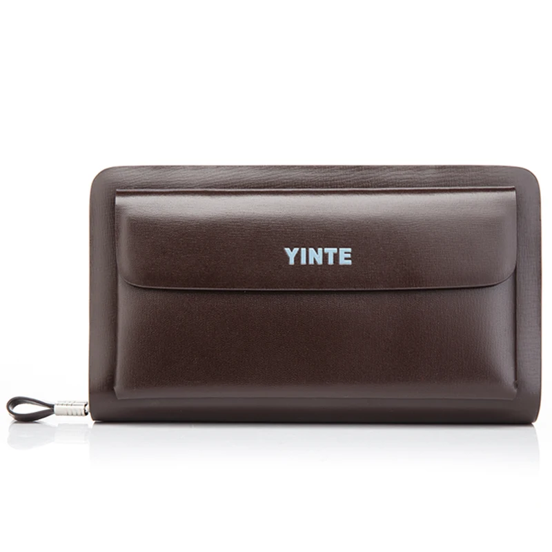 YINTE Fashion Men's Clutch Wallets Leather Men Zipper Wallets Business Brown Hand Bags Passport Purse Men Portfolio T022-2