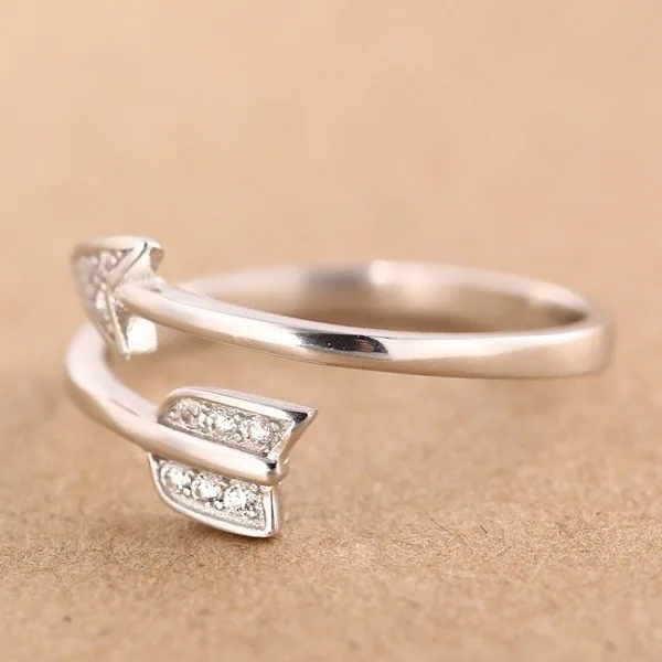 KNOCK high quality New Arrival Fashion Silver Plated Arrow crystal  for women Adjustable Engagement ring arrow women jewelry
