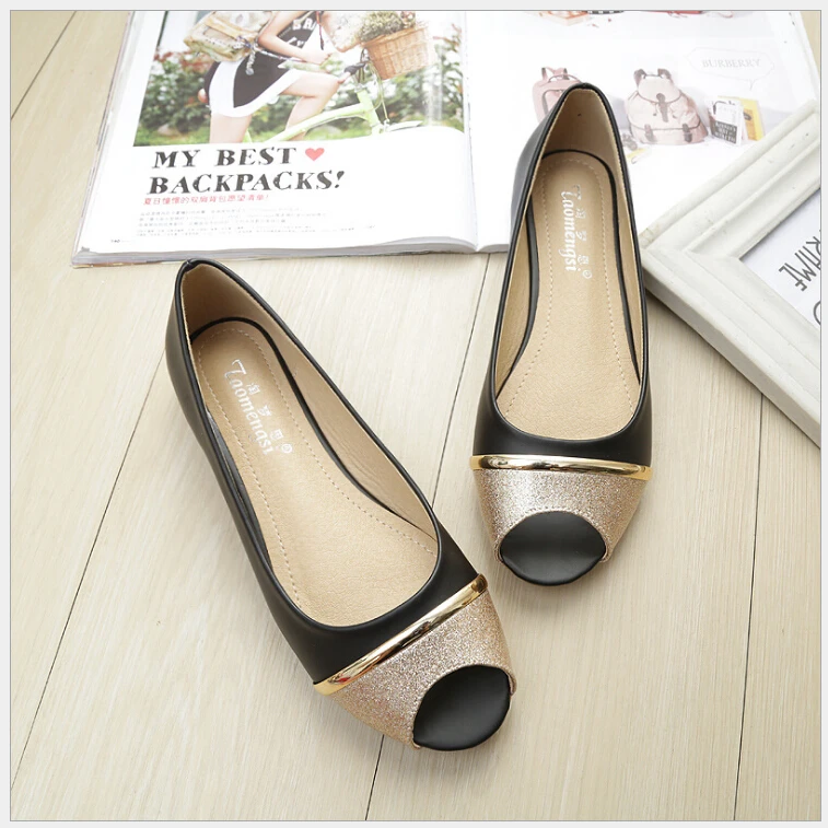 Casual Peep Toe Women Flat Shoes Summer Black Shoe Slip On Ladies Boat Shoes Plus Size 33-43 image 2