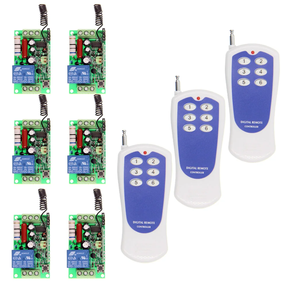 

RF Intelligent Switch AC 220V 110V Split 1 Control 6 Groups Of 1CH Receiver Remote Control Advertising Light Self-Locking Mode