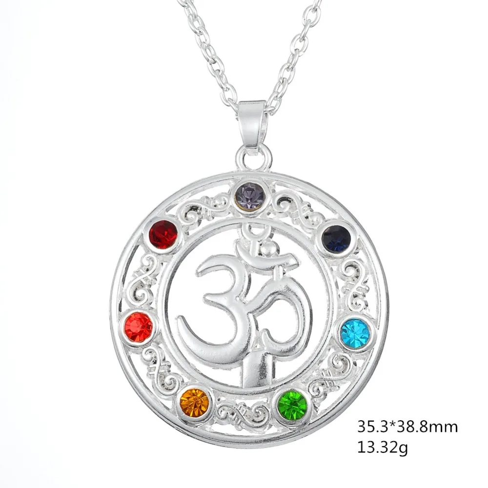 My Shape 7 Chakra Healing Gem Stone Round Shaped Yoga Symbol Ohm Charm Pendant Necklace Jewelry