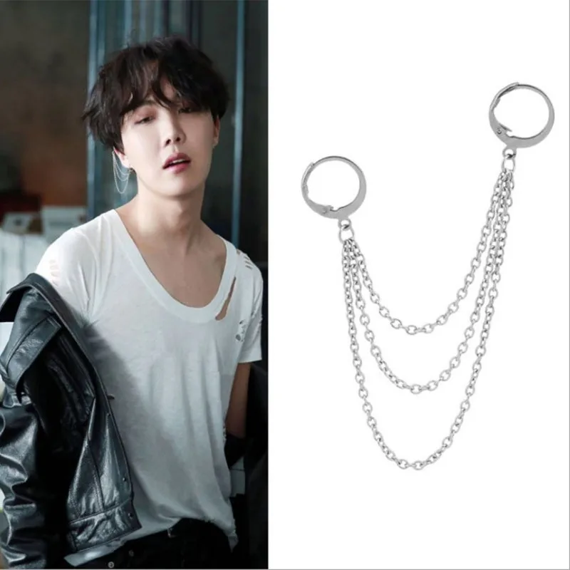 got7men earring Mens single Spike stainless steel earring  Spike and Chain Bajoran Earring, Stainless Steel Hypoallergenic Studs