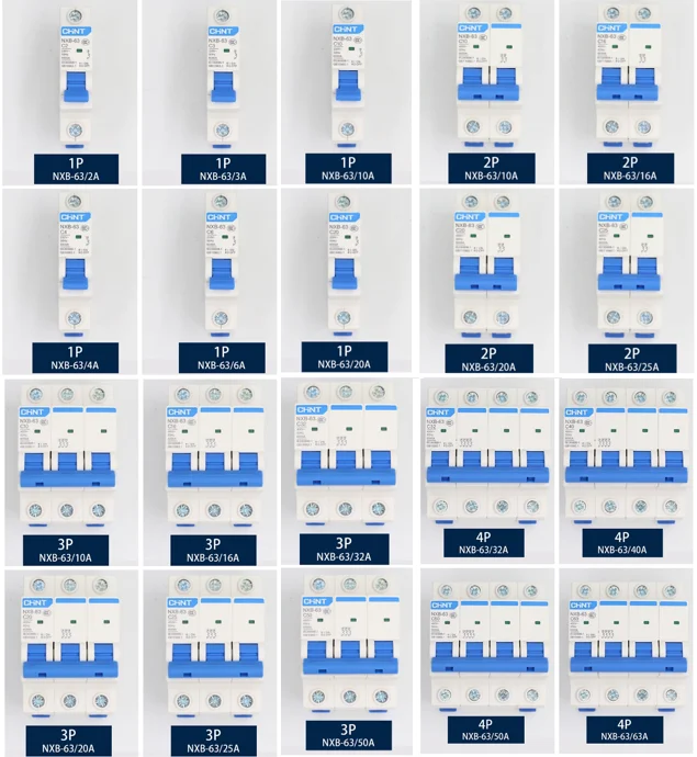 Interruptor de circuito pequeño CHNT NXB-63, interruptor de aire DZ47, 1P, 2P, 3P, 4P, 1A ~ 125A, tipo C, interruptor de seguridad para el hogar, Envío Gratis