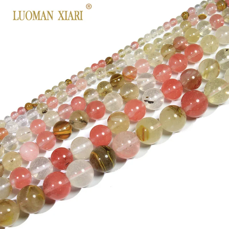 Round Watermelon Round Natural Mixed Crystal Beads  Stone Beads For Jewelry Making DIY  Bracelet Necklace 4/6/8/10mm Strand 15\'\'