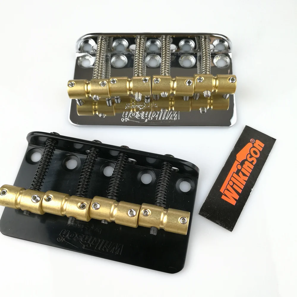 Wilkinson WBBC Four 4 Strings Electric Bass Bridge With Brass Saddles For Precision Jazz Bass Chrome Silver Black