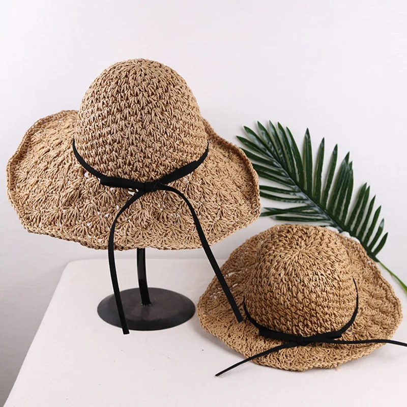 Sun Hat Parent-child Straw Mother-daughter Summer Eaves Sun Shade Beach Hats Sunscreen Foldable Holiday Fashion Visor Cap H107