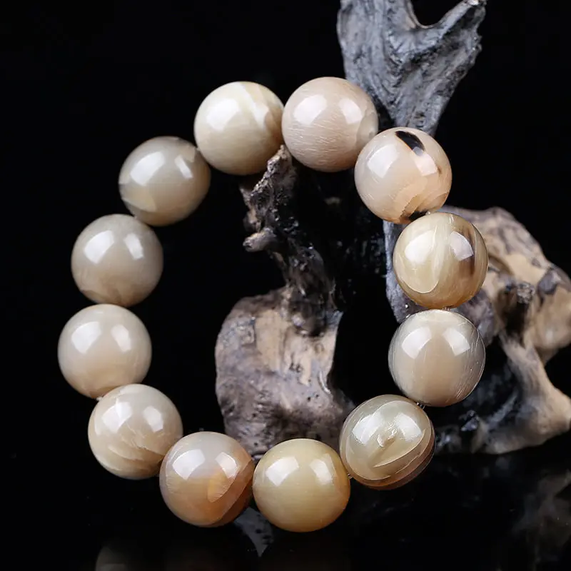 Tibet Natural Plain Yak Horn Round Beaded Bracelet for Man Healthy 10mm 12mm 14mm 16mm 18mm BB-488