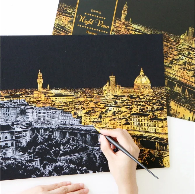 Decorative painting scratch Scraping painting drawing paper world Sightseeing pictures decoration birthday gifts drop shipping