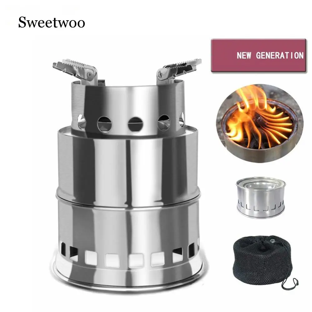 

Camping Stove Portable Stainless Steel Wood Stove Camping Equipment For Outdoor Hiking Camping Traveling Picnic BBQ