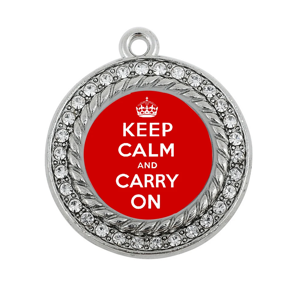 Your Courage KEEP CALM AND CARRY ON CHARMS ANTIQUE SILVER PLATED CRYSTAL JEWELRY