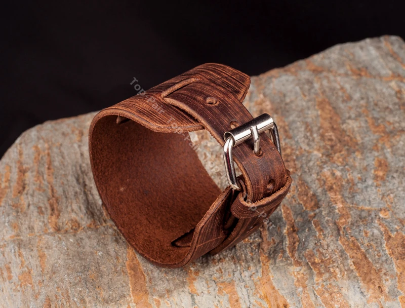 G419 Brown Cool Vintage Genuine Leather Bangle Wrap Bracelet Wristband Wide Cuff New