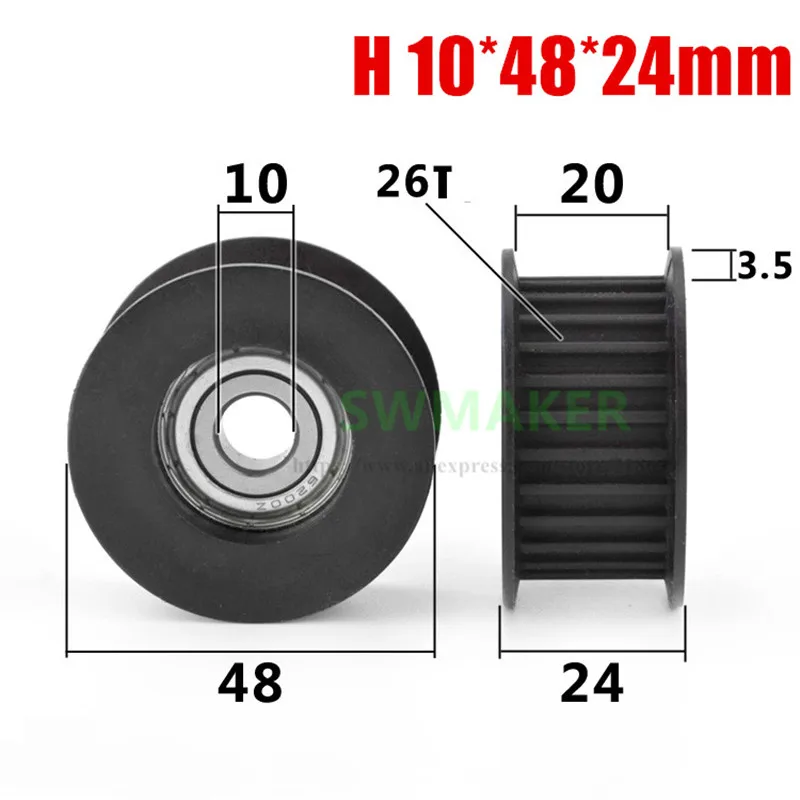 10pcs 10*48*24mm HTD-5M tooth 20mm wide synchronous pulley, woodworking machine / engraving machine, 6200 bearing pulley/wheel