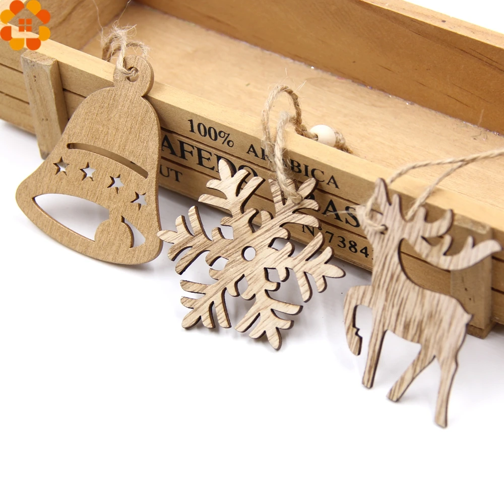 10PCS DIY Christmas Snowflakes&Deer&Tree Wooden Pendants Ornaments  Christmas Party Decorations Xmas Tree Ornaments Kids Gifts