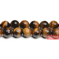 Free Shipping Natural Stone Faceted Yellow Tiger Eye Round Beads 16