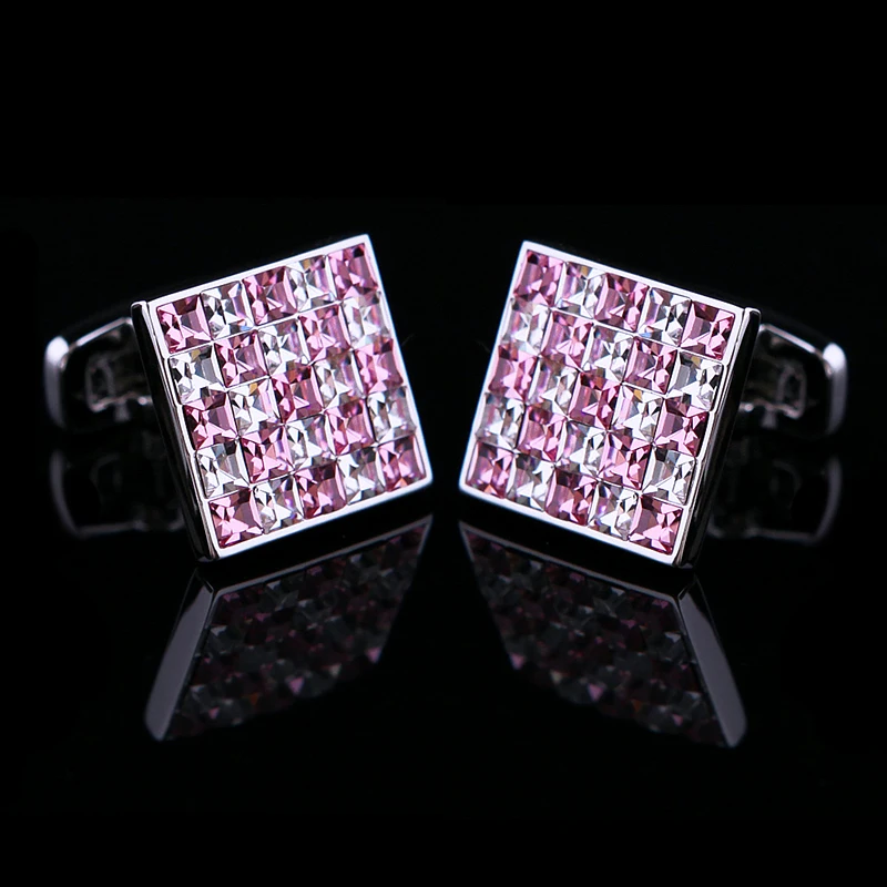 KFLK Jewelry French shirt cufflink mens Brand Pink and White Crystal Cuff link Luxury Wedding Button High Quality guests