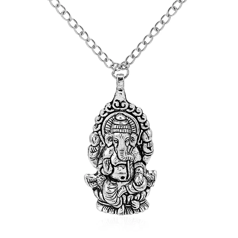 1pcs Large Lagenlook Ganesha Amutlet Pendant Long Chain Sweater Necklace Collier Colar Jewelry