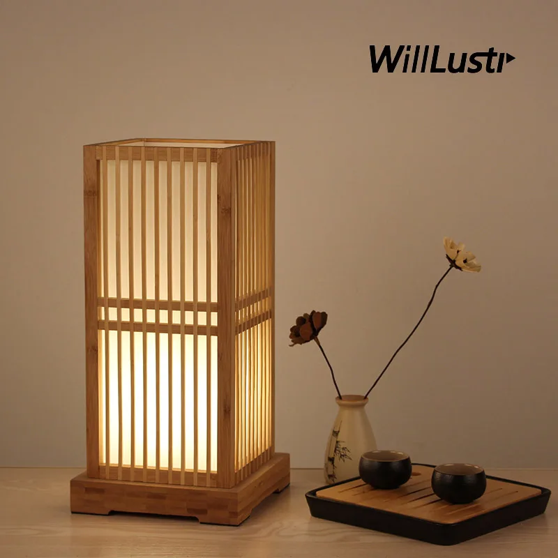 Handmade Bamboo Table Lamp Desk Light Hotel Cafe Bistro Bar Restaurant Sitting Room Bedside Creative Japan Style Wood Lighting