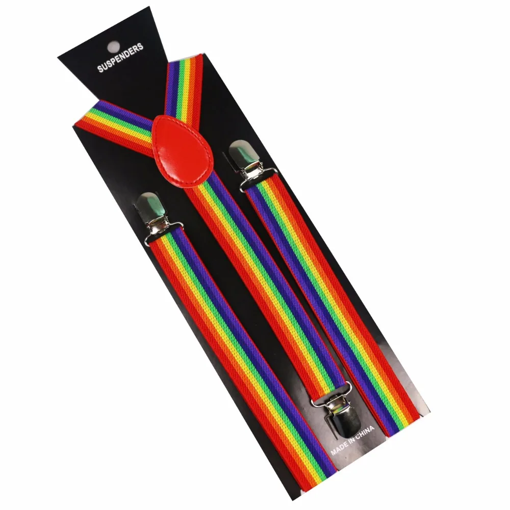 Winfox Unisex 1 Inch Wide Adjustable Y-Back Rainbow Striped Suspenders For Men Women