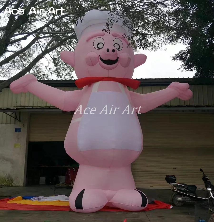 8 m Tall  Giant Pink Inflatable Pig Cook for Restaurant Opening Inflatable Pig Model Replica for Advertising