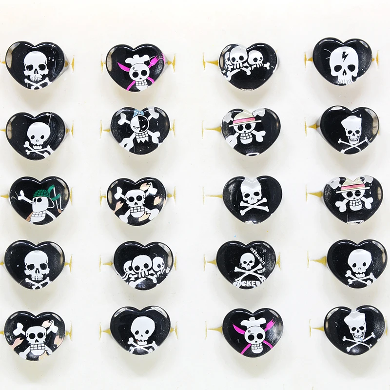 Venta al por mayor 50/100 Uds lotes acrílico Punk dibujos animados pirata esqueleto niña niños niños anillos accesorios joyería de juguete de halloween