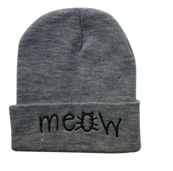 Korean Fashion Apparel Accessories Skullies Beanies Winter Warm Cap MEOW Letters Embroidery Man Women Hats Knitted 4 Colors