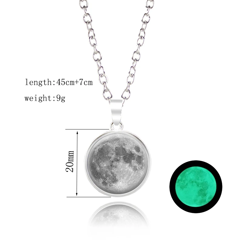 New Arrival Glowing Jewelry Full Moon Necklace Handmade Glass Dome Lunar Eclipse Necklace Glow in the dark Pendant Jewelry