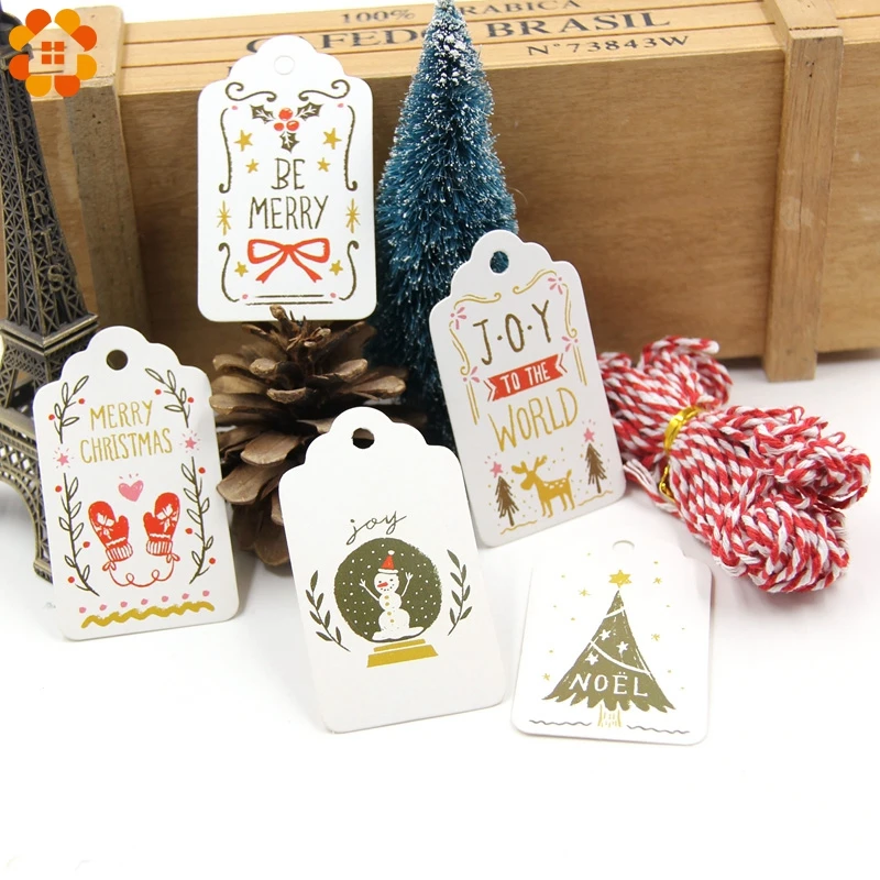 50PCS Multi Style Merry Christmas Paper Tags DIY Craft Label For Christmas Party Note Hang Tag Handmand Gift Wrapping Supplies