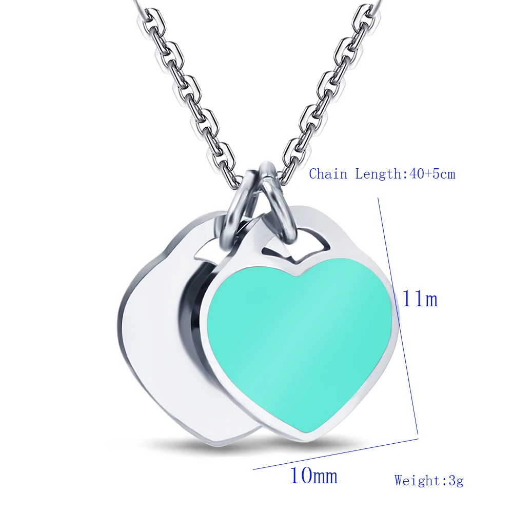 Double Love Heart Enamel Ladies Stainless Steel Necklace Drift Pendant Jewelry Wholesale Best Gift For Girl Friend Birthday