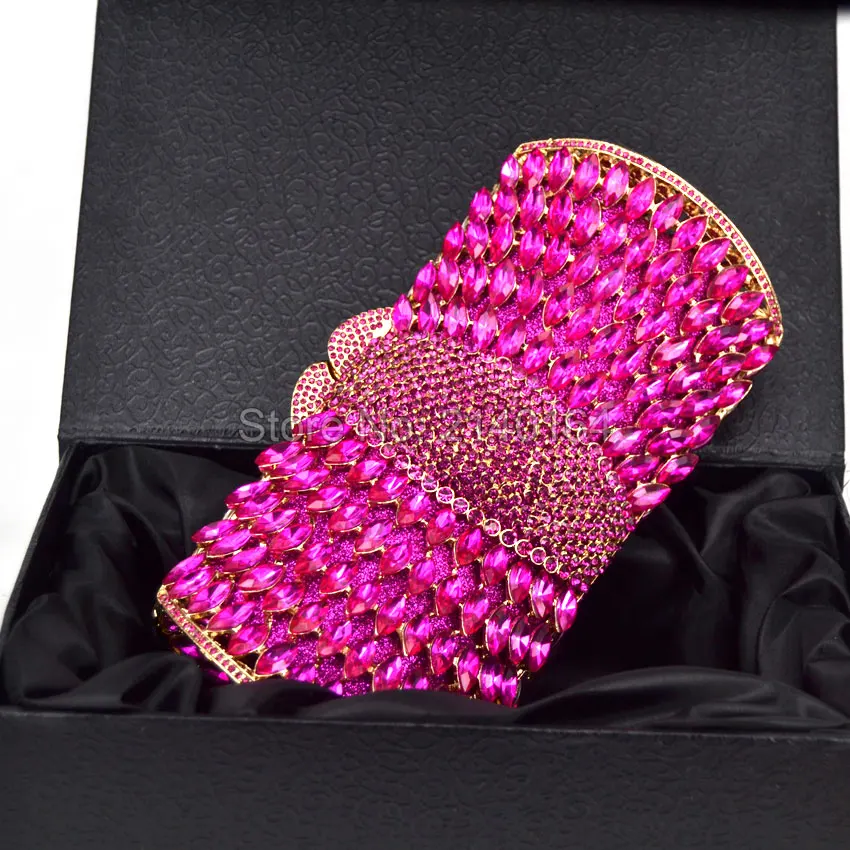 

Magenta Fashion Crystal Clutches Evening Bags Women Party Purse Luxury Clutch Bag Ladies Night Bags Wedding Chain HandBag Q65