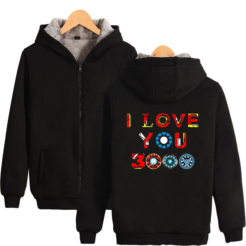 I Love You 3000 Times Winter Fashion Zipper Men Women Hoodies Jackets Long Sleeve Thicker Pocket Zip Up Hoodie Sweatshirts Tops