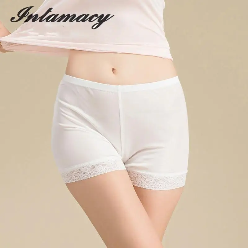 New Summer Women's 100% real Silk Knitting Three Point Pants, Lace, Breathable, Anti Exposed, Silk Grounding Safety Pants