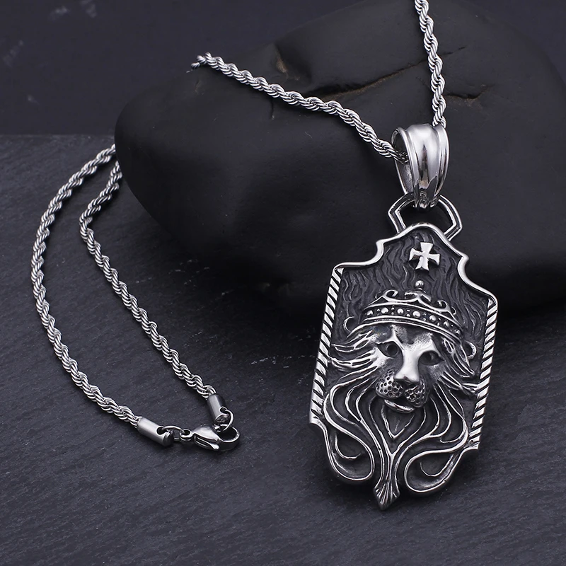 

Stainless steel Large 34*69mm Lion Cross pendant Mens Vintage Necklace
