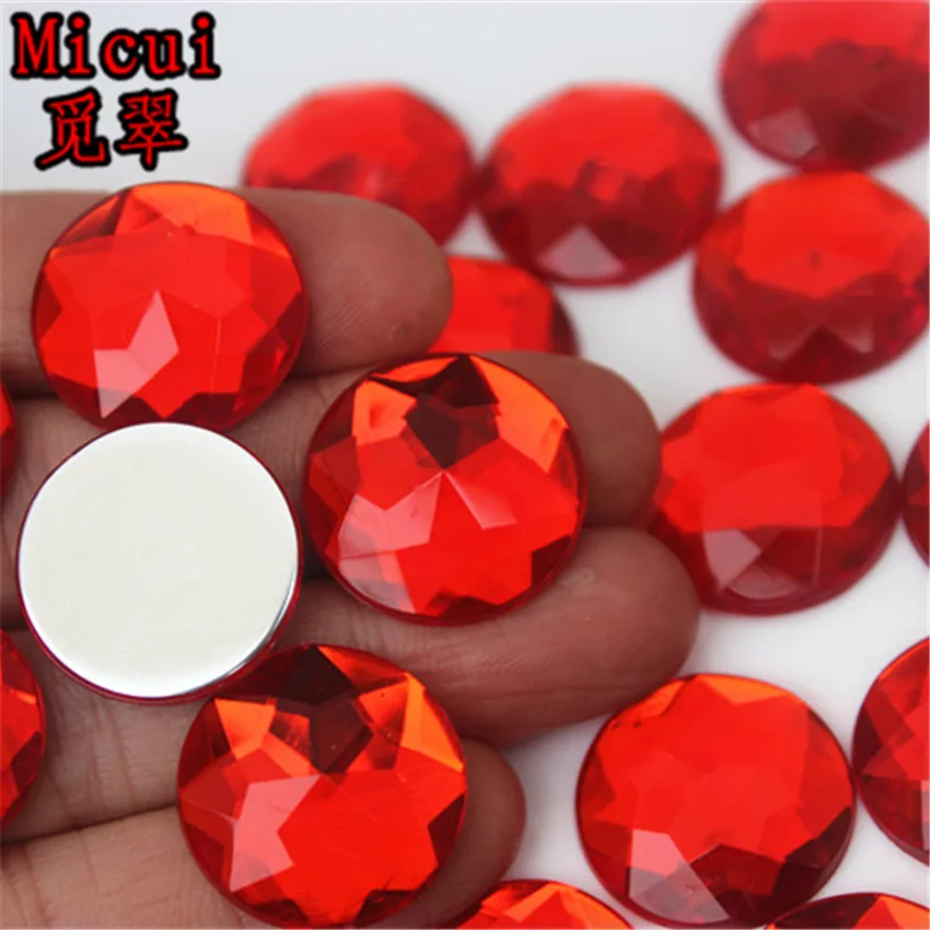 Micui 20pcs 20mm Colorful Round Chamfer Acrylic Rhinestones Flatback Non Sewn Strass Crystal Stone For Dress Craft MC751