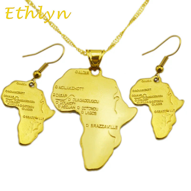 Ethlyn jewelry African map jewelry sets Gold Color  Angola  / Congo / Uganda/Senegal/Somalia jewelry sets for African S7