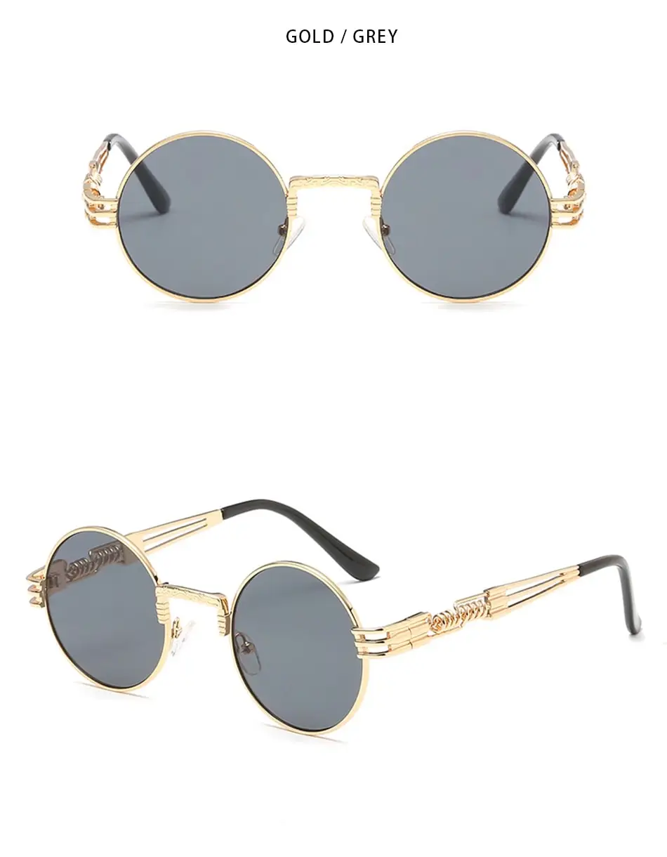 Neue Mode Retro Steampunk Runde Metall Sonnenbrille für Männer Frauen Doppel Frühling Bein Bunte Brillen Punk Gläser UV400 – Detail 6