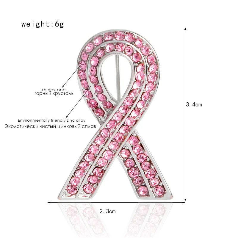 Fashion Pink Rhinestone Ribbon Brooch Bowtie Symbol Pin Icon Love HIV and AIDS Badge Sweater Backpack Lady Brooches Jewelry