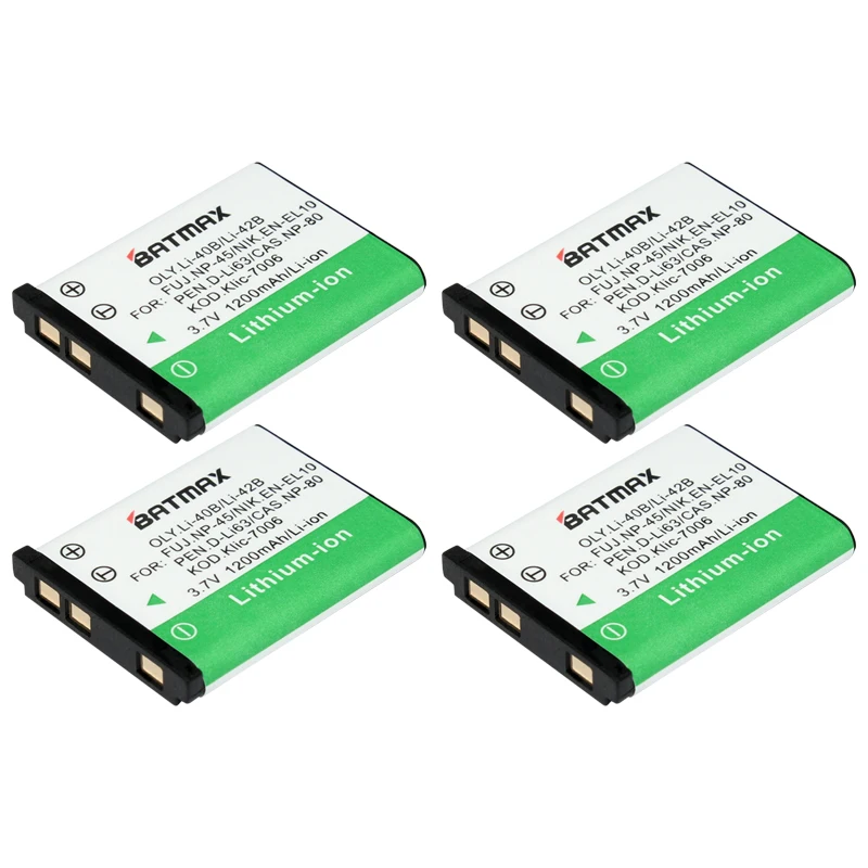 4Pcs 3.7V 1200Ah Li-40B Li-42B Li 40B 42B Li40B Rechargeable Battery for Olympus Li-42B Pentax D-Li63 Fuji NP-45 Nikon EN-EL10